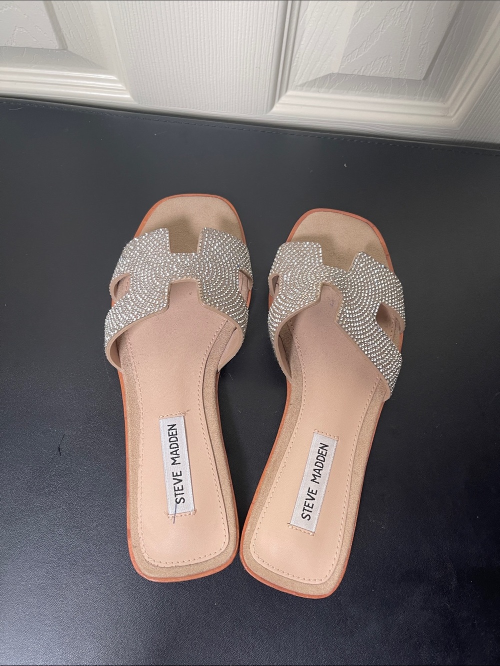 Steve Madden Blush Slip-On Mules with Crystal Embellished Straps